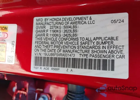 2024 Acura Tlx A-Spec Package z USA, uszkodzony, nr VIN 19UUB6F5XRA001473